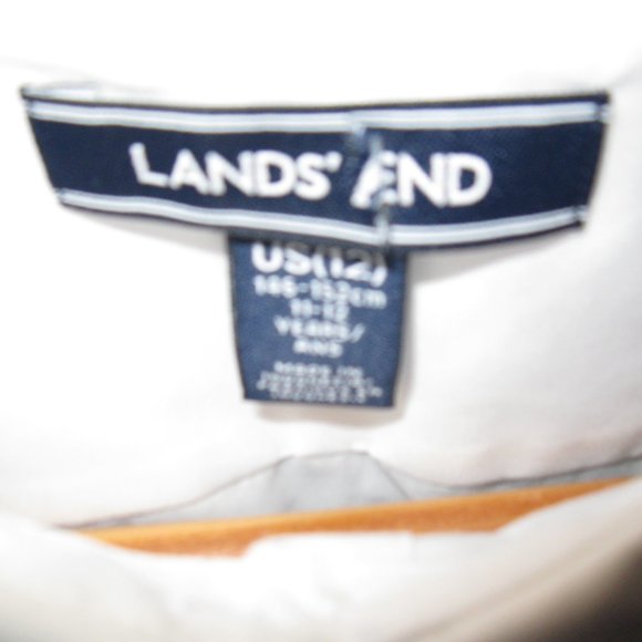 Lands End Girls Piped Peter Pan Collar Broadcloth Shirt, White/Classic Navy, NWT - Picture 3 of 3